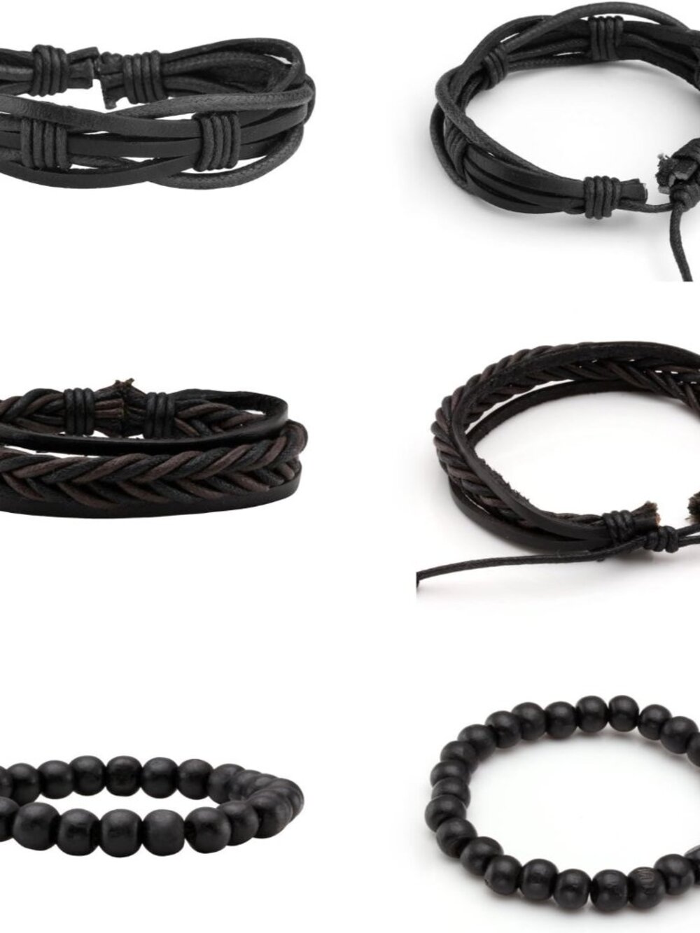 6 Pcs Punk Braided Leather Bracelets for Men Women Cuff Wrap Wristbands Adjustab - Picture 2 of 6